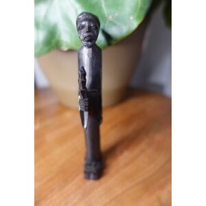 Vintage African Tribal Wood Carving Statue Figure Holding Tool Sculpture‎ Art